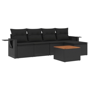 Set mobilier de grădină cu perne, 6 piese, negru, poliratan - Img 2