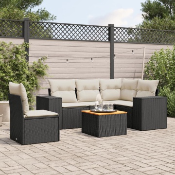 Set mobilier de grădină cu perne, 6 piese, negru, poliratan - Img 1