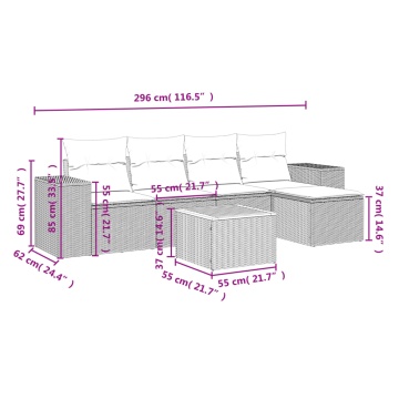 Set mobilier de grădină cu perne, 6 piese, negru, poliratan - Img 3