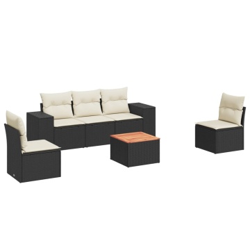 Set mobilier de grădină cu perne, 6 piese, negru, poliratan - Img 2