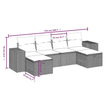 Set mobilier de grădină cu perne, 6 piese, negru, poliratan - Img 4