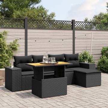 Set mobilier de grădină cu perne, 6 piese, negru, poliratan - Img 1