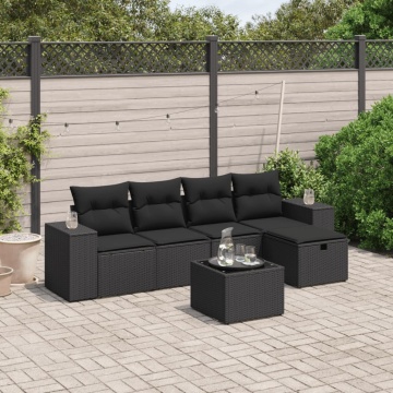 Set mobilier de grădină cu perne, 6 piese, negru, poliratan - Img 1