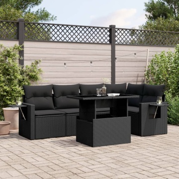 Set mobilier de grădină cu perne, 6 piese, negru, poliratan - Img 1