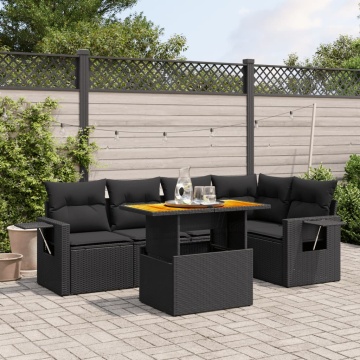 Set mobilier de grădină cu perne, 6 piese, negru, poliratan - Img 1