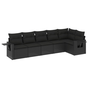 Set mobilier de grădină cu perne, 6 piese, negru, poliratan - Img 2