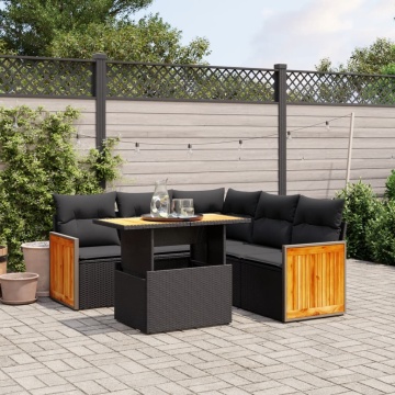 Set mobilier de grădină cu perne, 6 piese, negru, poliratan - Img 1