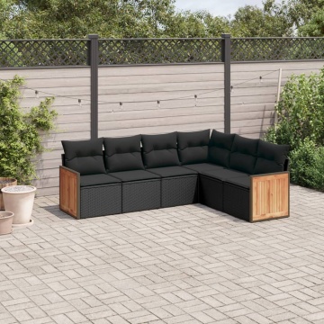 Set mobilier de grădină cu perne, 6 piese, negru, poliratan - Img 1