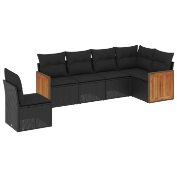 Set mobilier de grădină cu perne, 6 piese, negru, poliratan - Img 2
