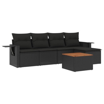 Set mobilier de grădină cu perne, 6 piese, negru, poliratan - Img 2