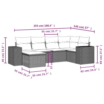 Set mobilier de grădină cu perne, 6 piese, negru, poliratan - Img 7