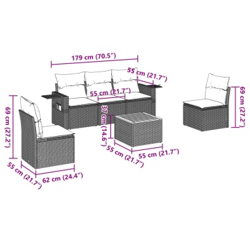 Set mobilier de grădină cu perne, 6 piese, negru, poliratan - Img 6