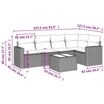 Set mobilier de grădină cu perne, 6 piese, negru, poliratan - Img 7