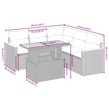 Set mobilier de grădină cu perne, 6 piese, negru, poliratan - Img 3