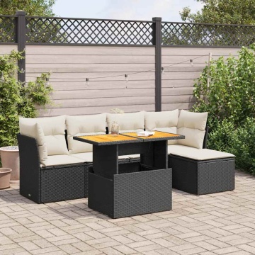 Set mobilier de grădină cu perne, 6 piese, negru, poliratan - Img 1