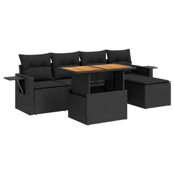 Set mobilier de grădină cu perne, 6 piese, negru, poliratan - Img 2