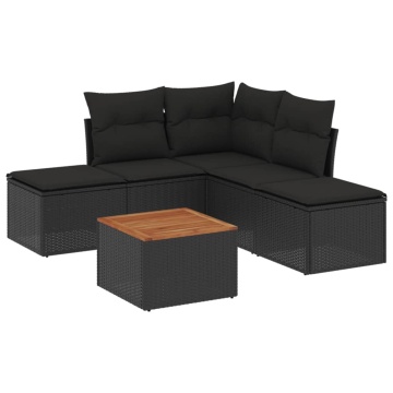 Set mobilier de grădină cu perne, 6 piese, negru, poliratan - Img 2