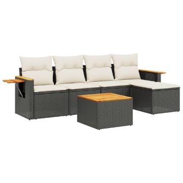 Set mobilier de grădină cu perne, 6 piese, negru, poliratan - Img 2