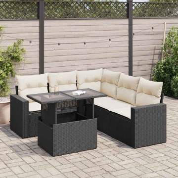 Set mobilier de grădină cu perne, 6 piese, negru, poliratan - Img 1