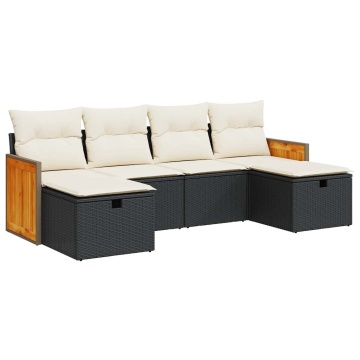 Set mobilier de grădină cu perne, 6 piese, negru, poliratan - Img 2
