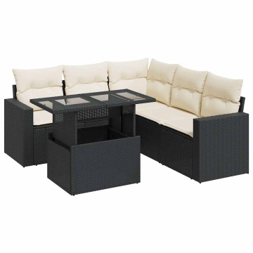 Set mobilier de grădină cu perne, 6 piese, negru, poliratan - Img 2