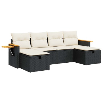 Set mobilier de grădină cu perne, 6 piese, negru, poliratan - Img 2