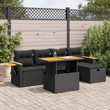 Set mobilier de grădină cu perne, 6 piese, negru, poliratan - Img 1