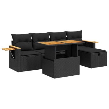 Set mobilier de grădină cu perne, 6 piese, negru, poliratan - Img 2