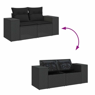 Set mobilier de grădină cu perne, 6 piese, negru, poliratan - Img 7