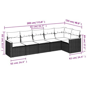 Set mobilier de grădină cu perne, 6 piese, negru, poliratan - Img 6