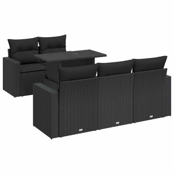 Set mobilier de grădină cu perne, 6 piese, negru, poliratan - Img 2