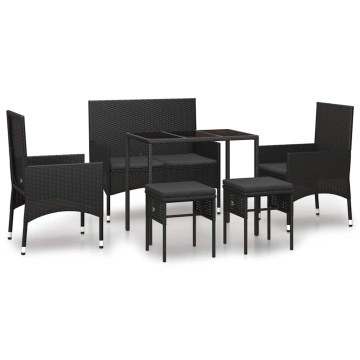 Set mobilier de grădină cu perne, 6 piese, negru, poliratan - Img 2