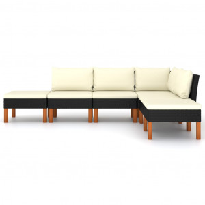 Set mobilier de grădină cu perne, 6 piese, negru, poliratan - Img 2