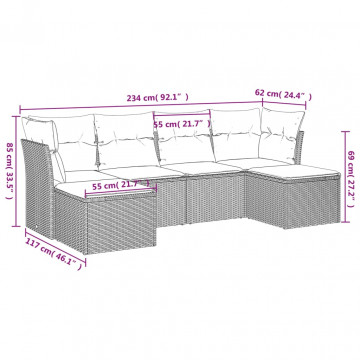 Set mobilier de grădină cu perne, 6 piese, negru, poliratan - Img 3