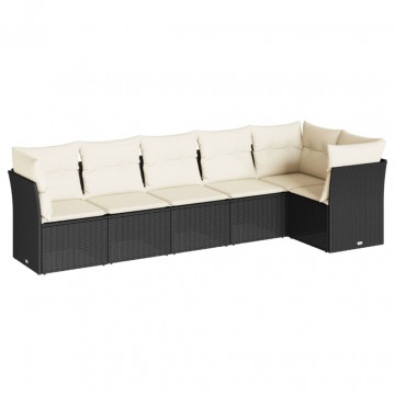 Set mobilier de grădină cu perne, 6 piese, negru, poliratan - Img 2