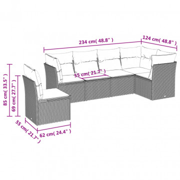Set mobilier de grădină cu perne, 6 piese, negru, poliratan - Img 3