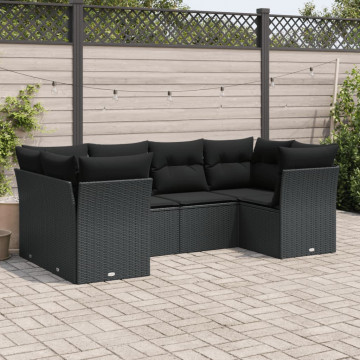 Set mobilier de grădină cu perne, 6 piese, negru, poliratan - Img 1