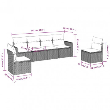 Set mobilier de grădină cu perne, 6 piese, negru, poliratan - Img 3