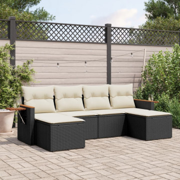 Set mobilier de grădină cu perne, 6 piese, negru, poliratan - Img 1