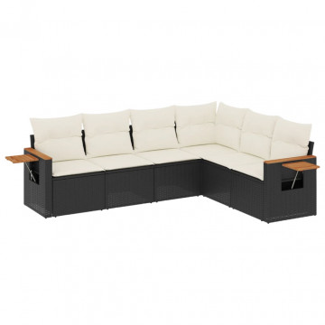 Set mobilier de grădină cu perne, 6 piese, negru, poliratan - Img 2