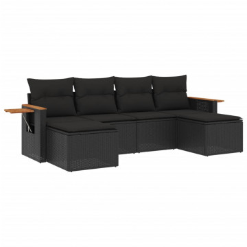 Set mobilier de grădină cu perne, 6 piese, negru, poliratan - Img 2