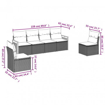 Set mobilier de grădină cu perne, 6 piese, negru, poliratan - Img 3