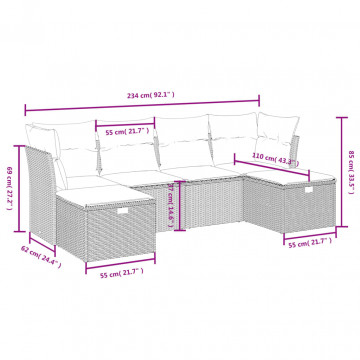 Set mobilier de grădină cu perne, 6 piese, negru, poliratan - Img 3