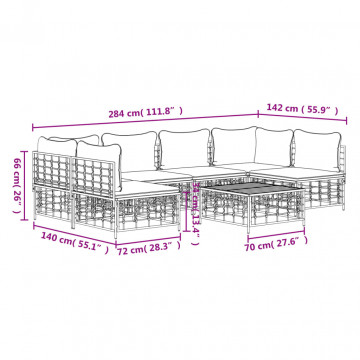 Set mobilier de grădină cu perne, 7 piese, antracit, poliratan - Img 6
