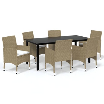 Set mobilier de grădină cu perne, 7 piese, bej, poliratan - Img 2