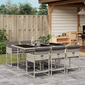 Set mobilier de grădină cu perne, 7 piese gri deschis poliratan - Img 1