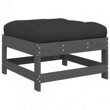 Set mobilier de grădină cu perne, 7 piese, gri, lemn masiv - Img 5