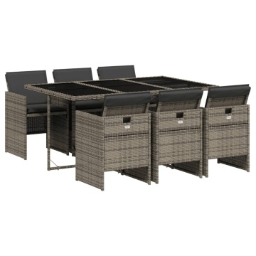 Set mobilier de grădină cu perne, 7 piese, gri, poliratan - Img 2