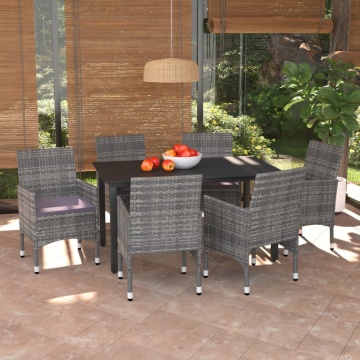 Set mobilier de grădină cu perne, 7 piese, gri, poliratan - Img 1