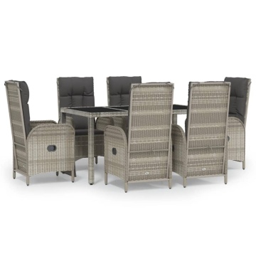 Set mobilier de grădină cu perne, 7 piese, gri, poliratan - Img 2